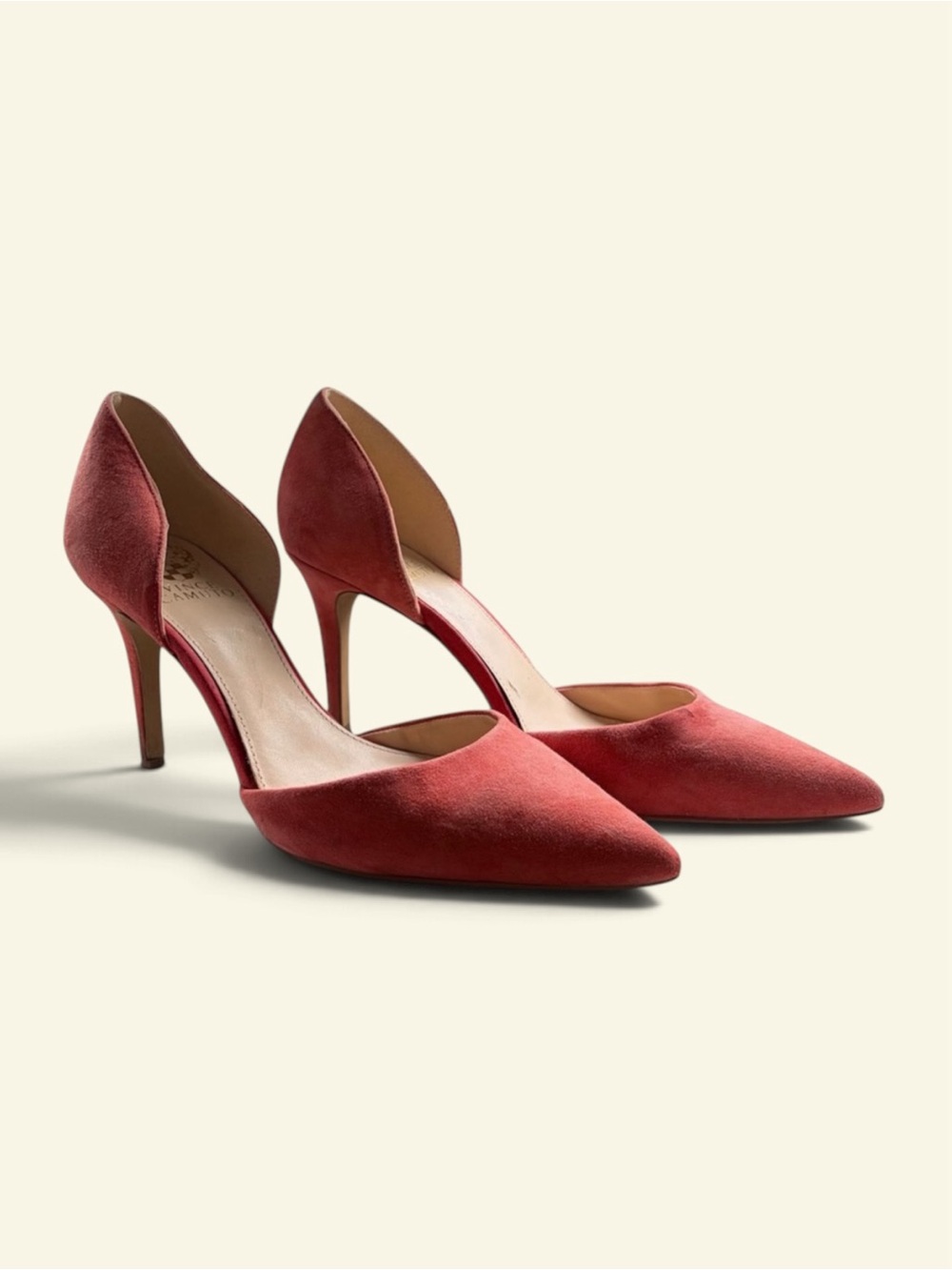 Vince Camuto Renny Pink Suede D'Orsay Pointed Toe Stiletto Pumps Heels 8.5 Chic